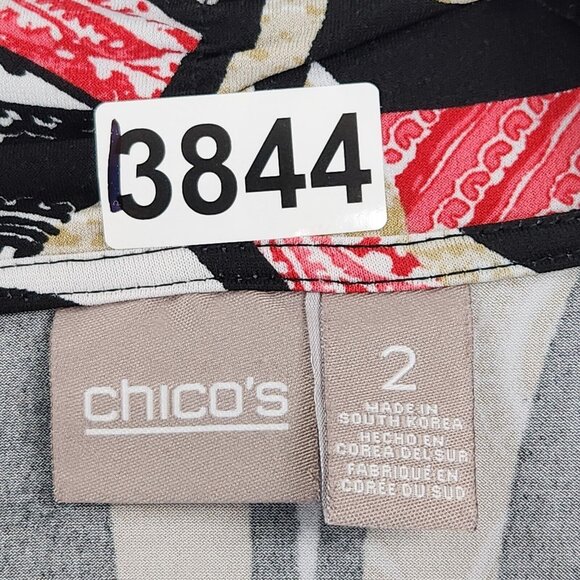 Chicos Shirt Womens 2 Black Red Large Printed Lightweight 3/4 Sleeve Blouse - Picture 8 of 11